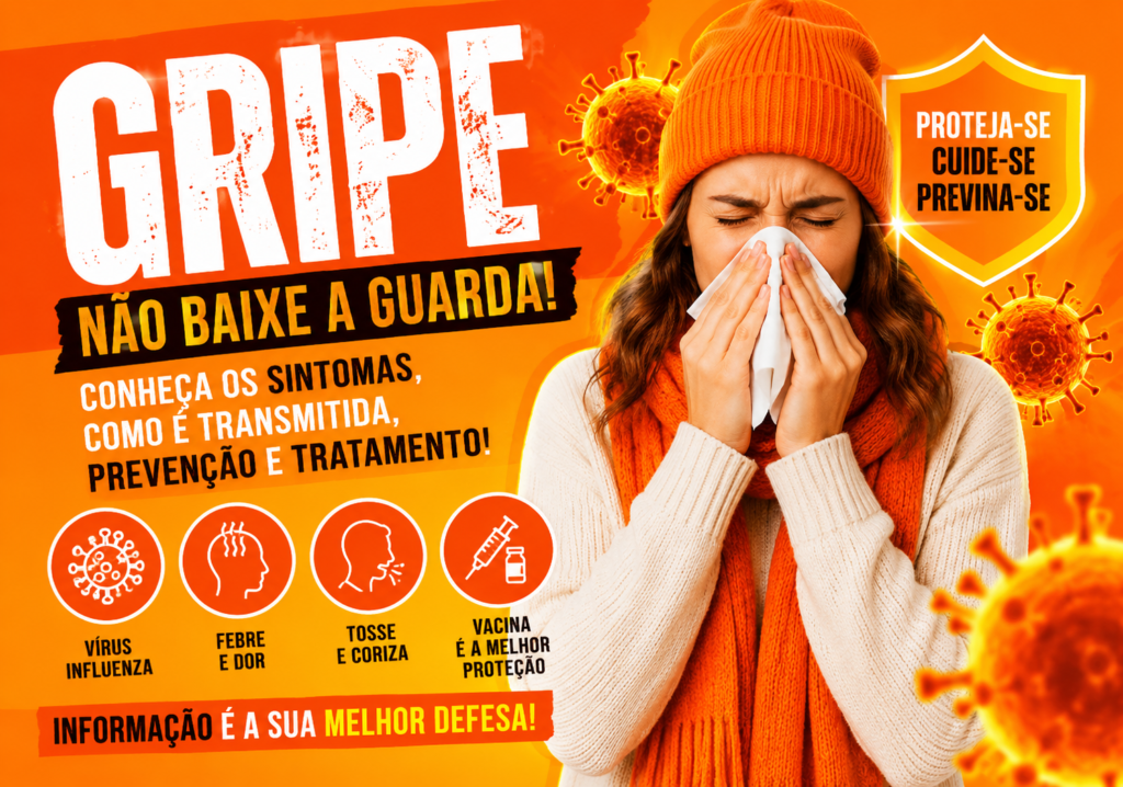A gripe é causada pelo vírus influenza e pode ser transmitida por gotículas respiratórias.